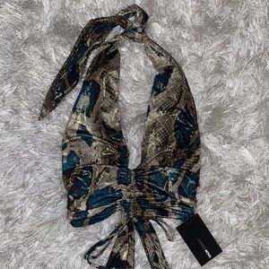 Fashion Nova-Up For the Night Snake Halter Top (S)